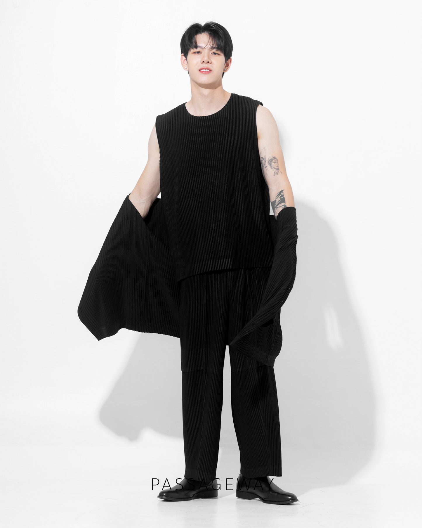 Pleated Sleeveless T-Shirt